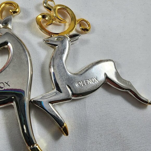 Vintage Lenox Silver Reindeer Christmas Ornaments Set Holiday Decor Gold Tone - Picture 6 of 8